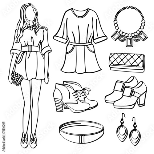 Fashion Lady with Clothing and Accessories