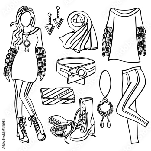 Fashion Lady with Clothing and Accessories