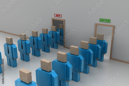People standing in entrance and exit way