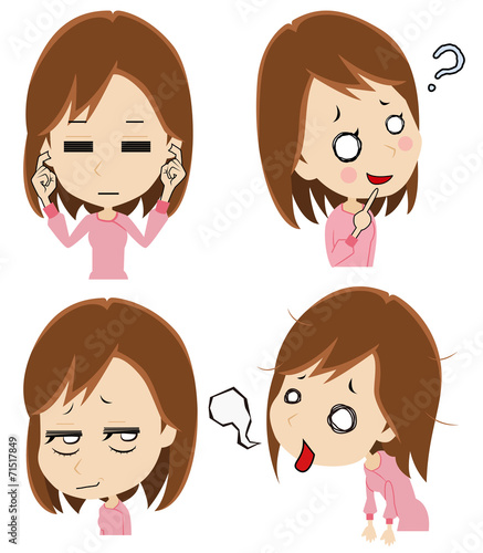 無感情な若い女性セット