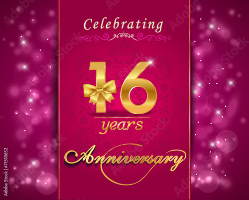16 year anniversary golden label, 16th anniversary card