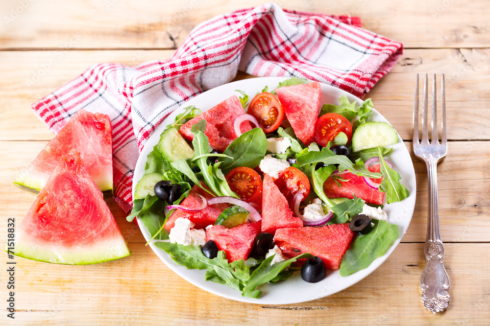 plate of watermelon salad plate of watermelon salad