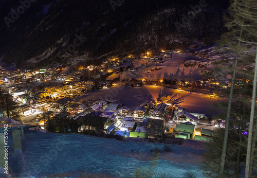 Mountains ski resort Solden Austria at sunset