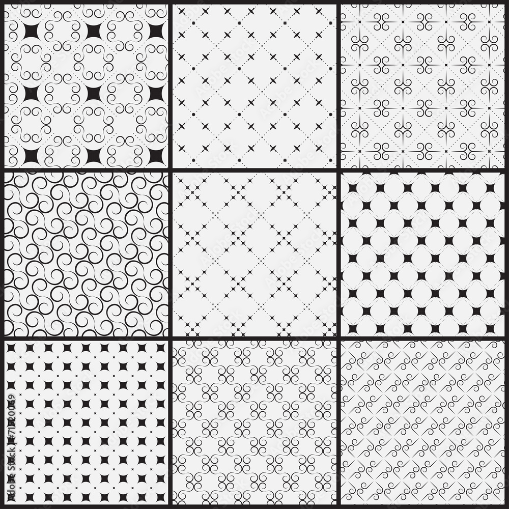 black and white monochrome pattern set