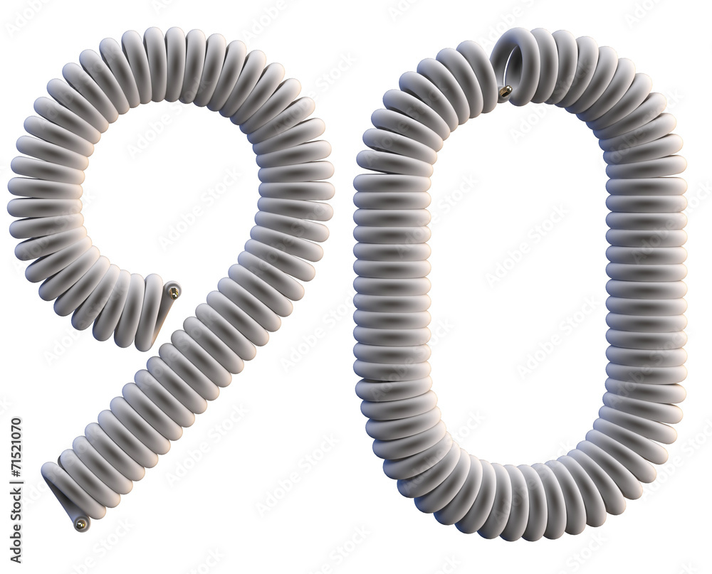 twisted wire numbers, digits isolated on white background twisted wire numbers, digits isolated on white background