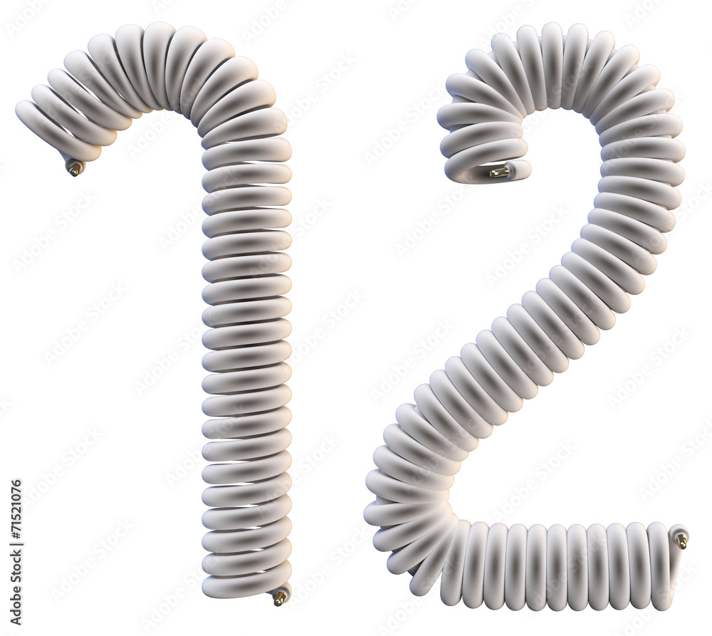 twisted wire numbers, digits isolated on white background twisted wire numbers, digits isolated on white background