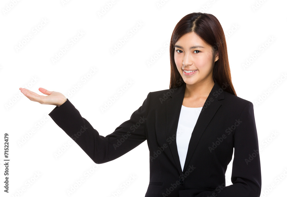 Businesswoman with hand show with blank sign Businesswoman with hand show with blank sign