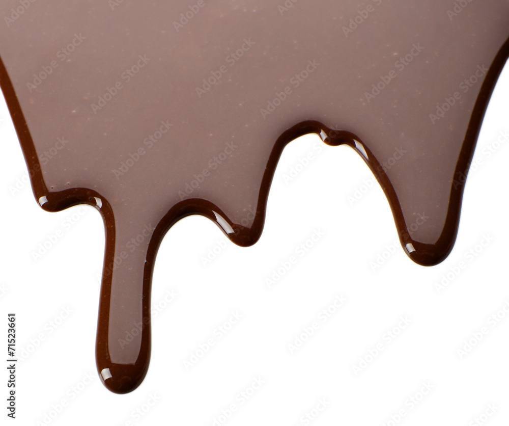 Melted chocolate dripping on white background Melted chocolate dripping on white background