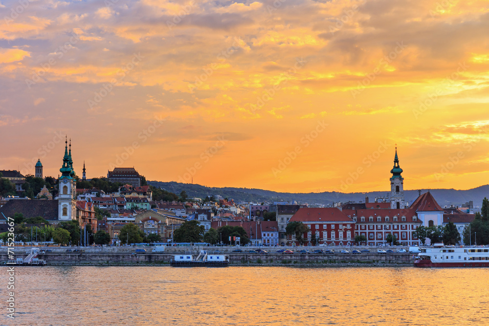 Panorama of Budapest at sunset, Hungary