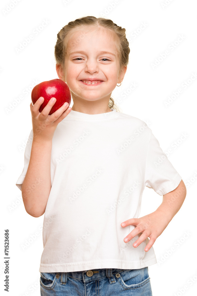 little girl with fruits and vegetables on white little girl with fruits and vegetables on white