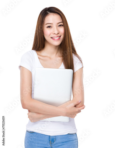 Asian woman with notebook computer