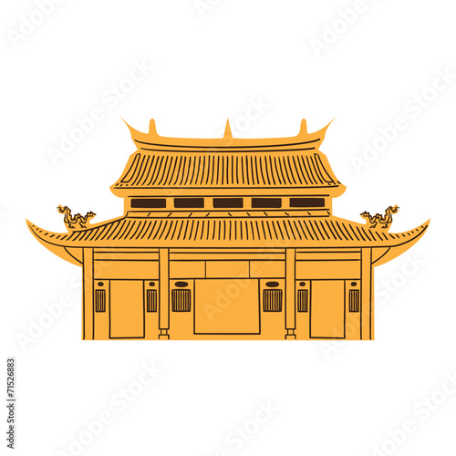 Chinese Temple isolated on white.