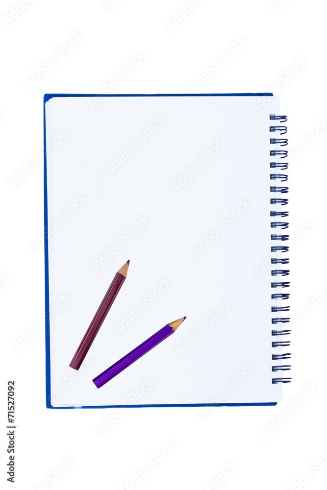 blank notebook with metal spiral and two crayons blank notebook with metal spiral and two crayons