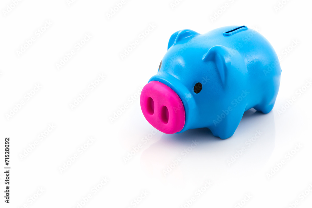 Blue piggy bank saving.