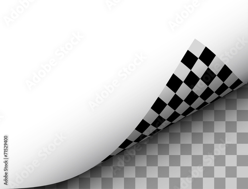 Blank Paper Sheet with Checkered Page Curl, Black White Vector