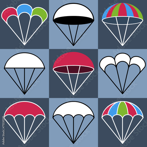 Colored Parachute Icons Set, Vector Illustration