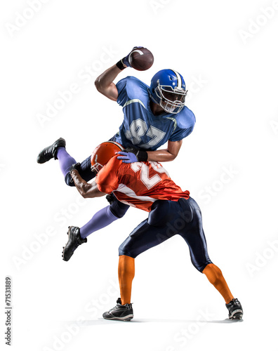 American football player in action isolated on white