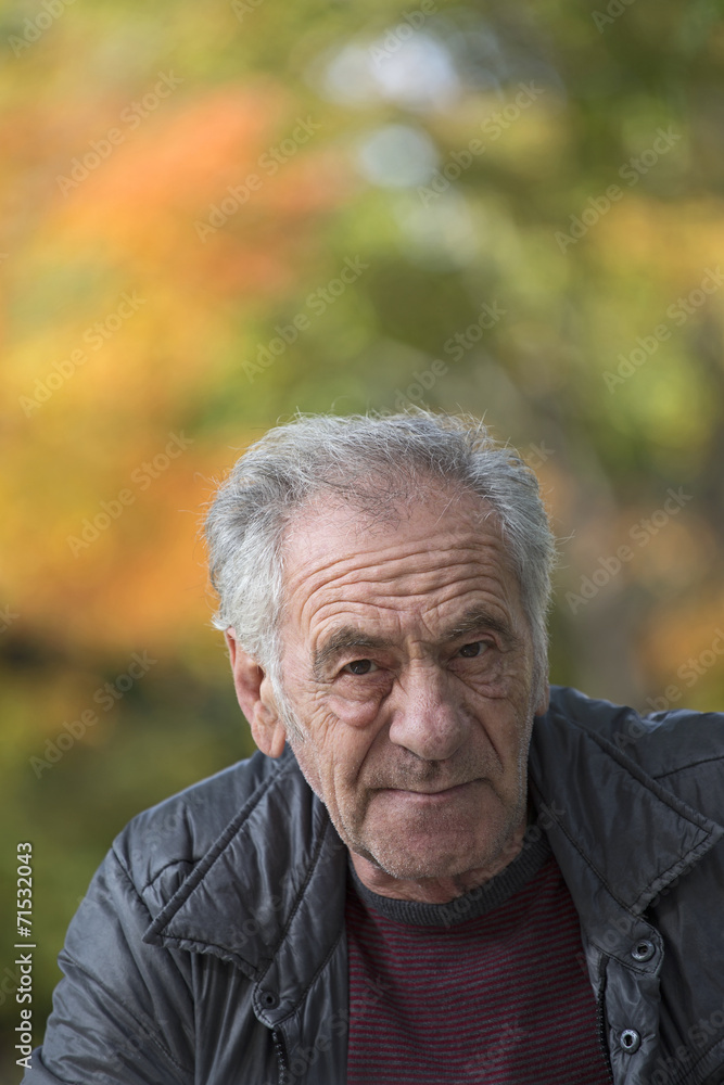 handsome old italian man in a park at fall handsome old italian man in a park at fall
