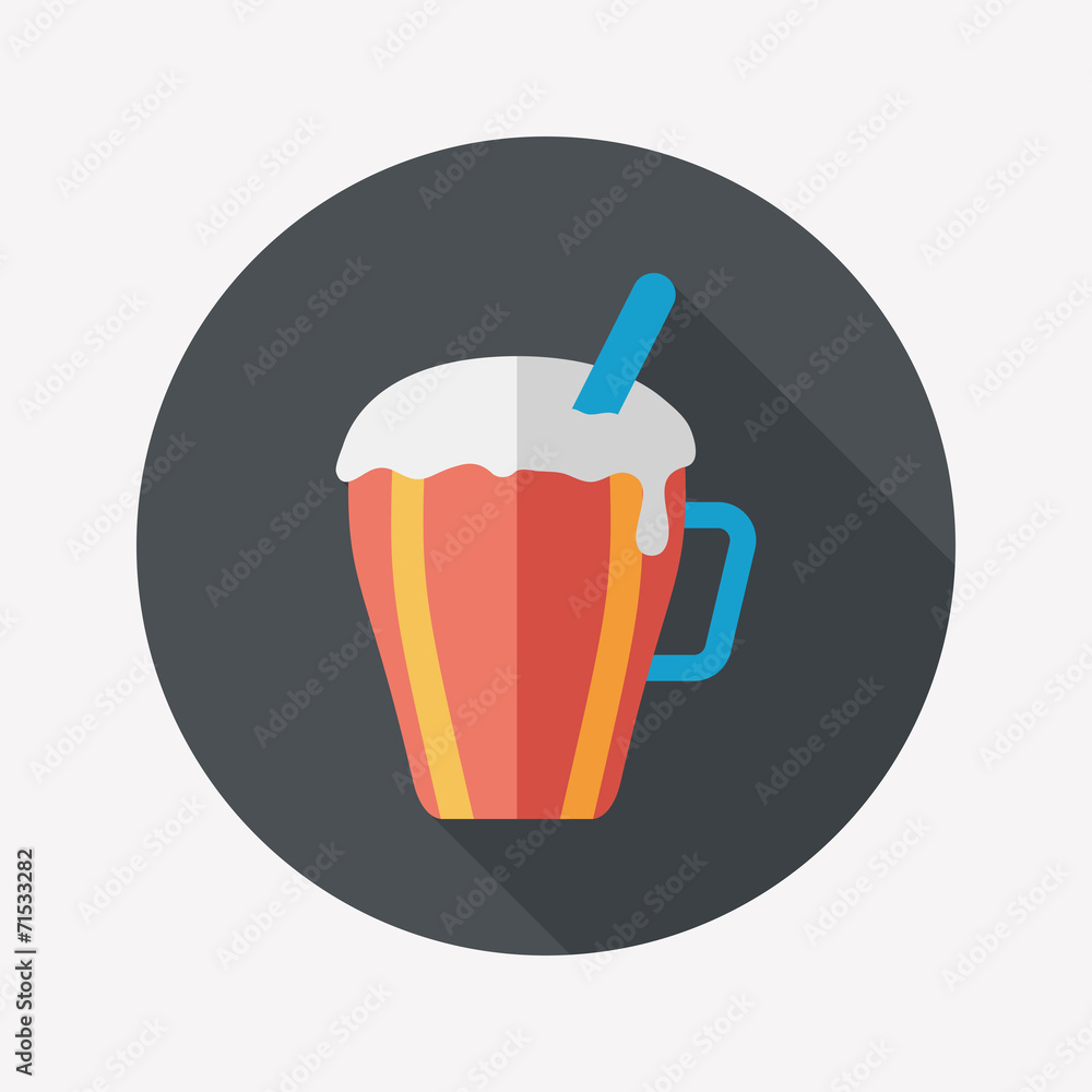 hot milk cream coffee flat icon with long shadow,eps10 hot milk cream coffee flat icon with long shadow,eps10