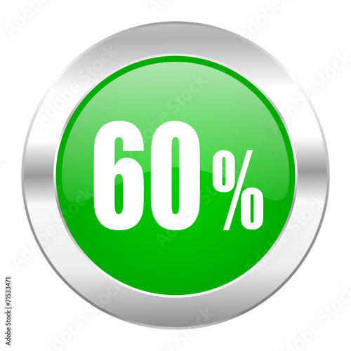 60 percent green circle chrome web icon isolated