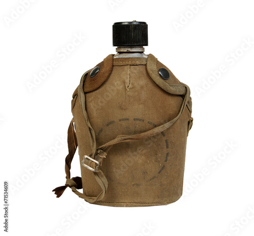 Army water canteen isolated on a white background photo