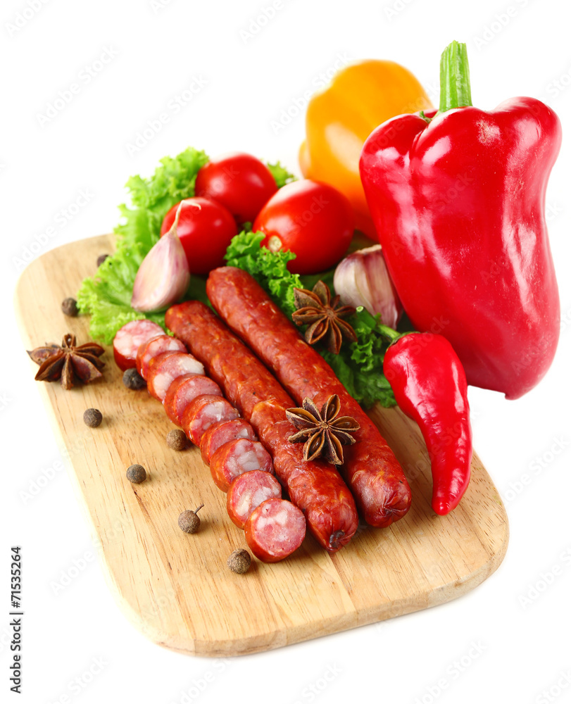 Smoked thin sausages and vegetables Smoked thin sausages and vegetables