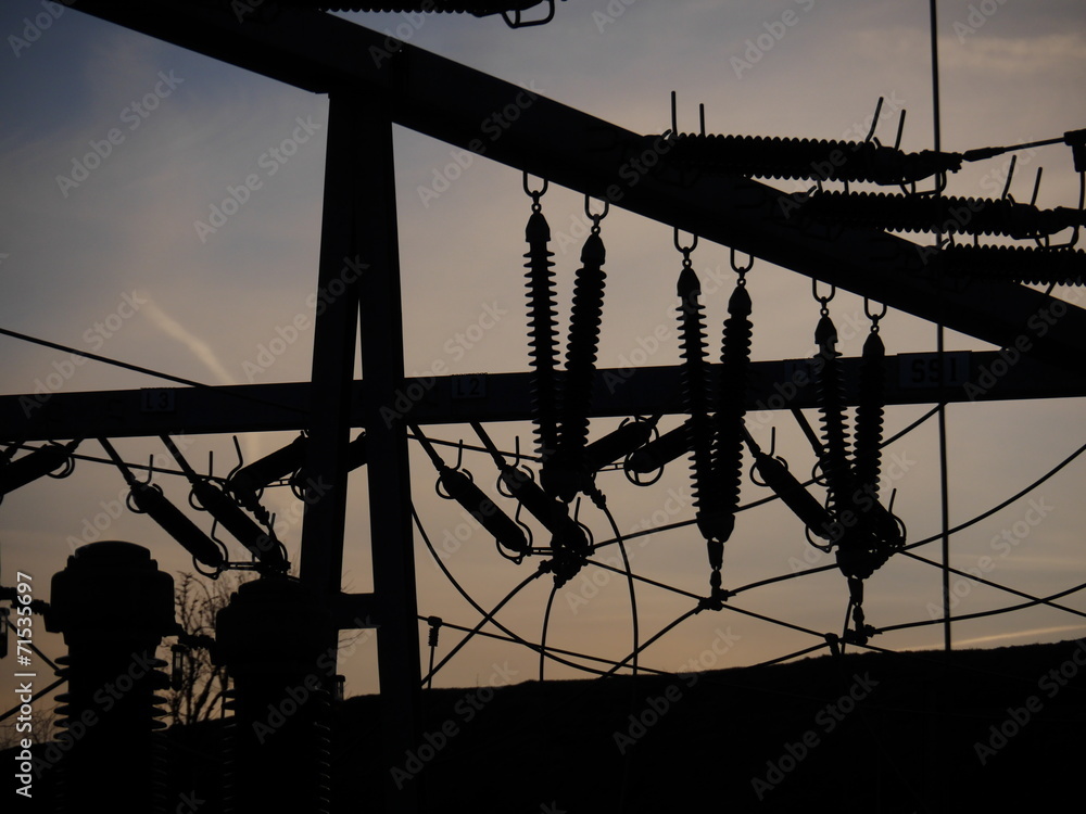 Electrical power grid in silhouette - obrazy, fototapety, plakaty 