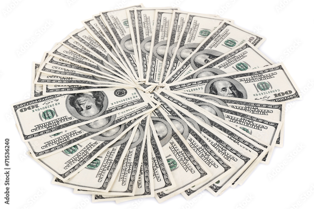 Lot of one hundred dollar bills isolated on white Lot of one hundred dollar bills isolated on white