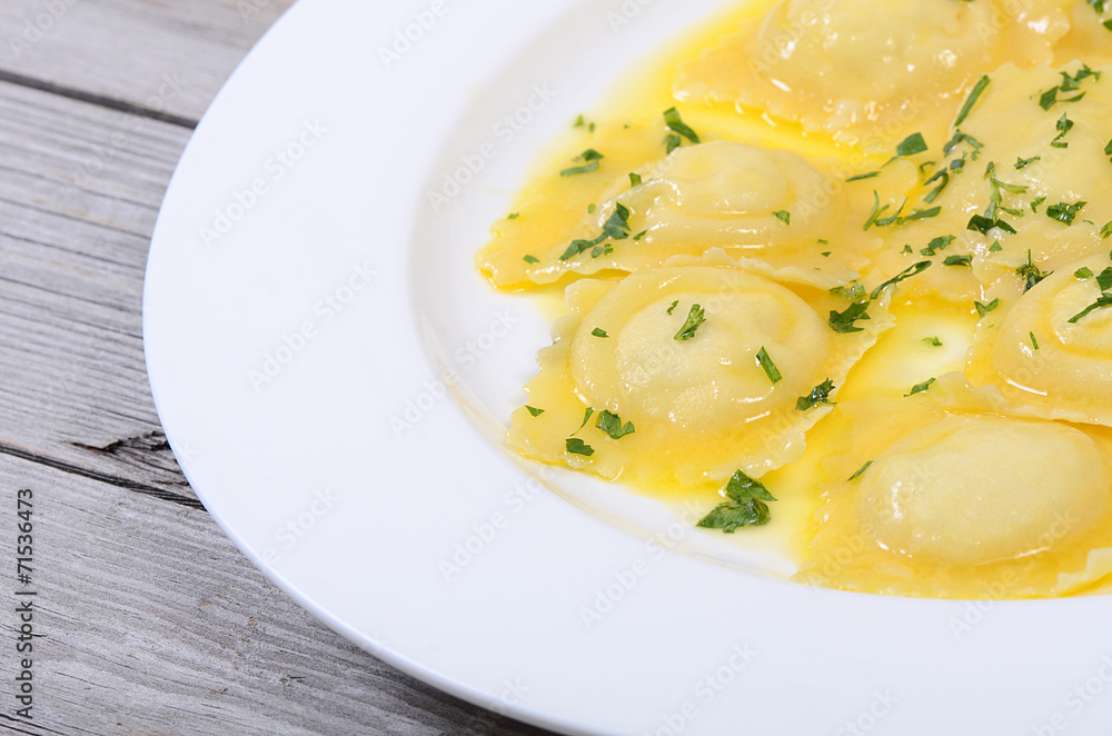 House ravioli a stuffing from ricotta and a potato with a butter House ravioli a stuffing from ricotta and a potato with a butter