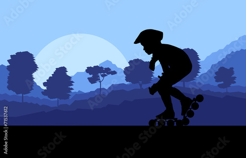 Kid roller skating in park vector background