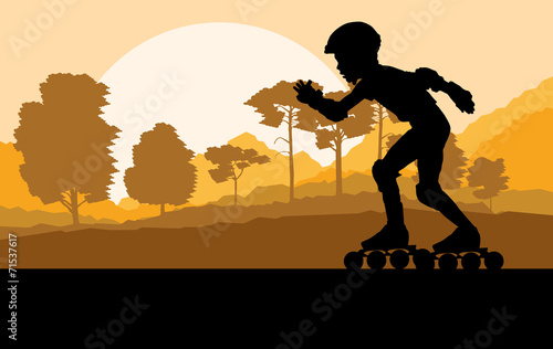 Kid roller skating in park vector background