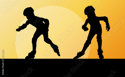Kid roller skating in park vector background