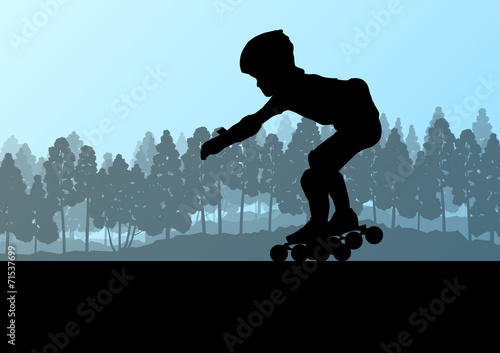 Kid roller skating in park vector background