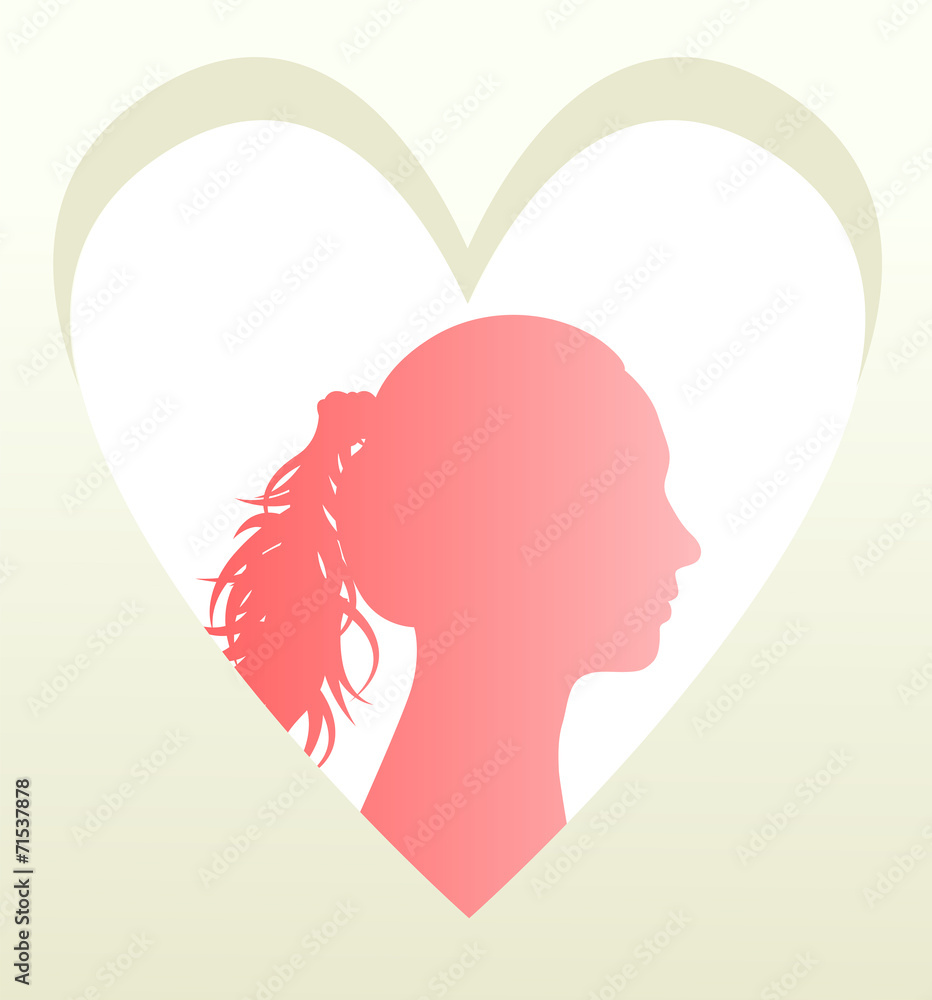 Woman head in heart vector background concept