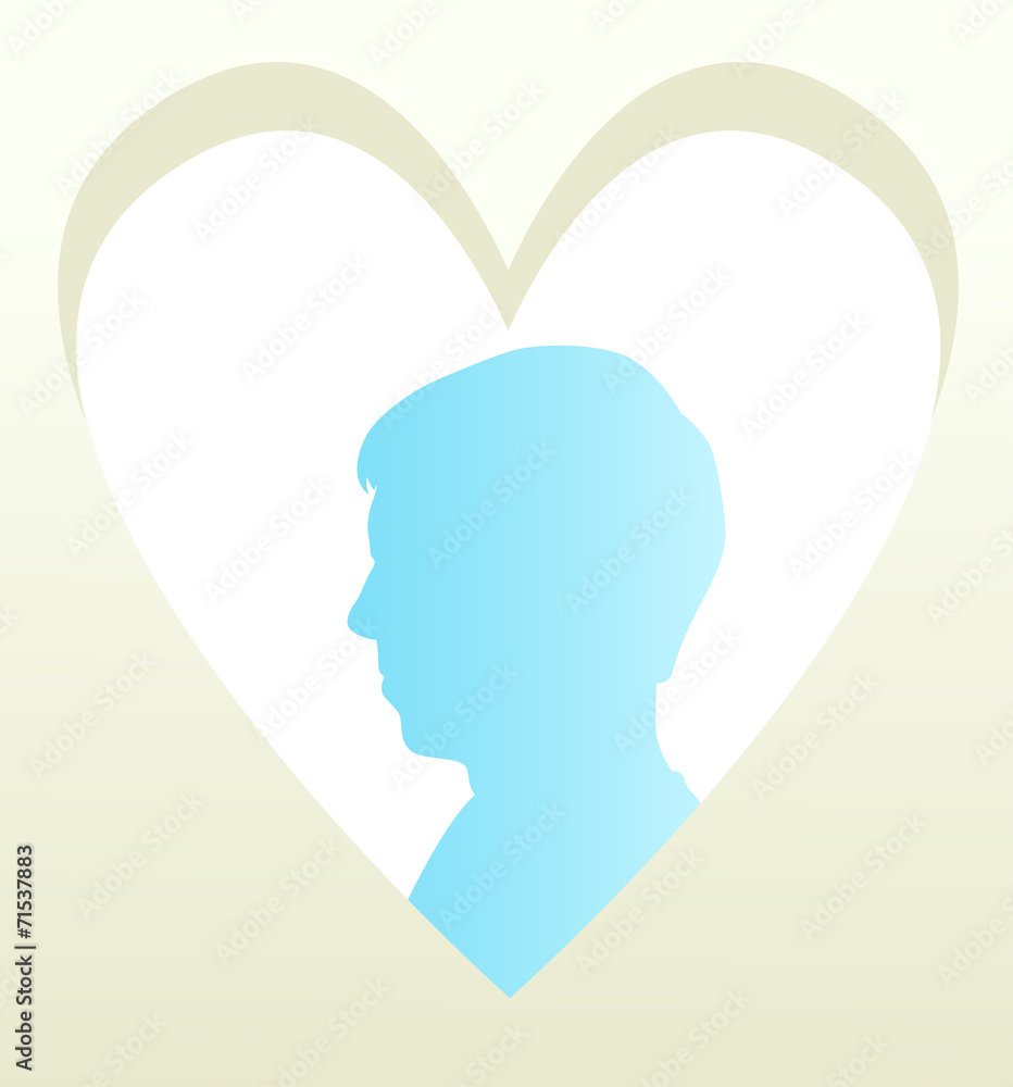 Man head in heart vector background concept