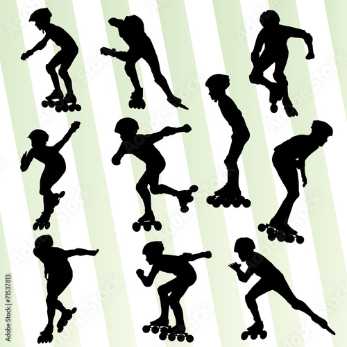 Kid roller skating vector background concept