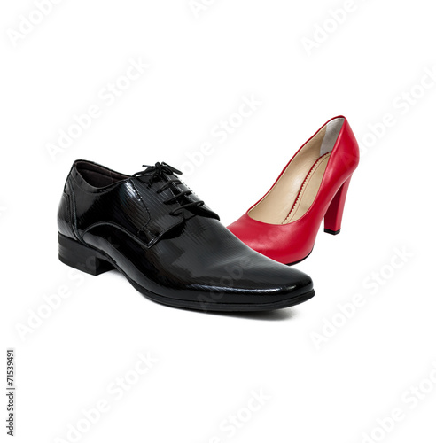 Black man shoe versus red woman shoe.