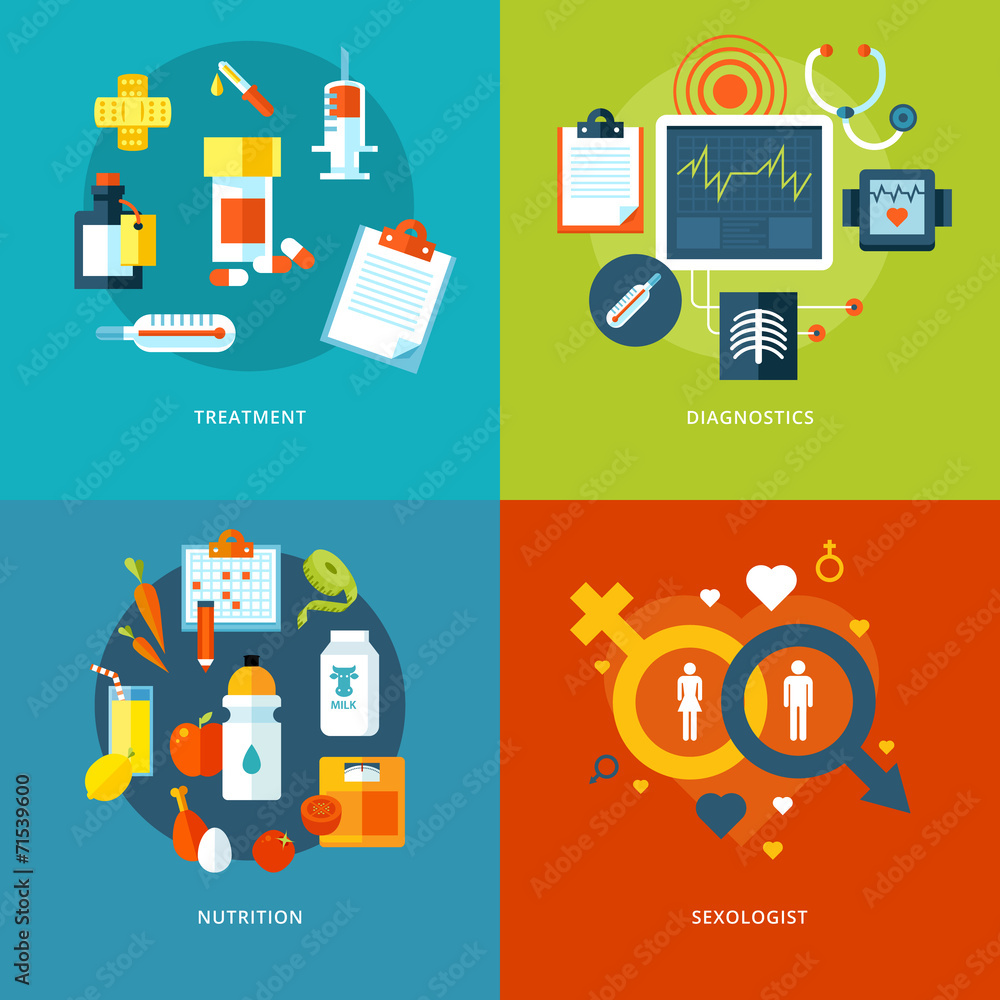 Set of flat design concepts for medical icons mobile apps and