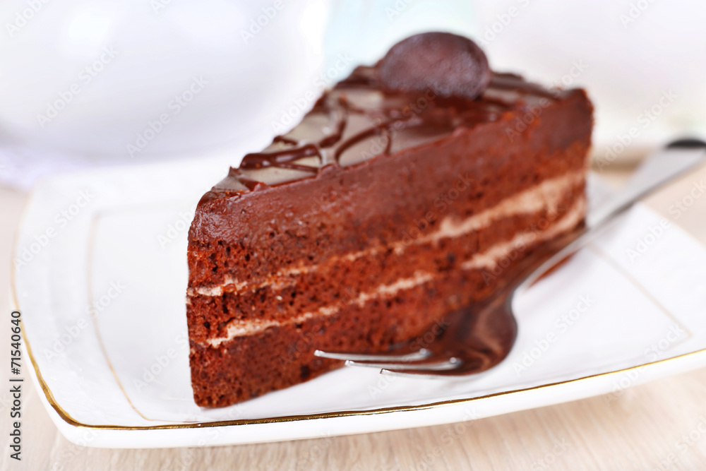 Piece of chocolate cake on plate Piece of chocolate cake on plate