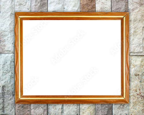 blank wood frame on brick stone wall