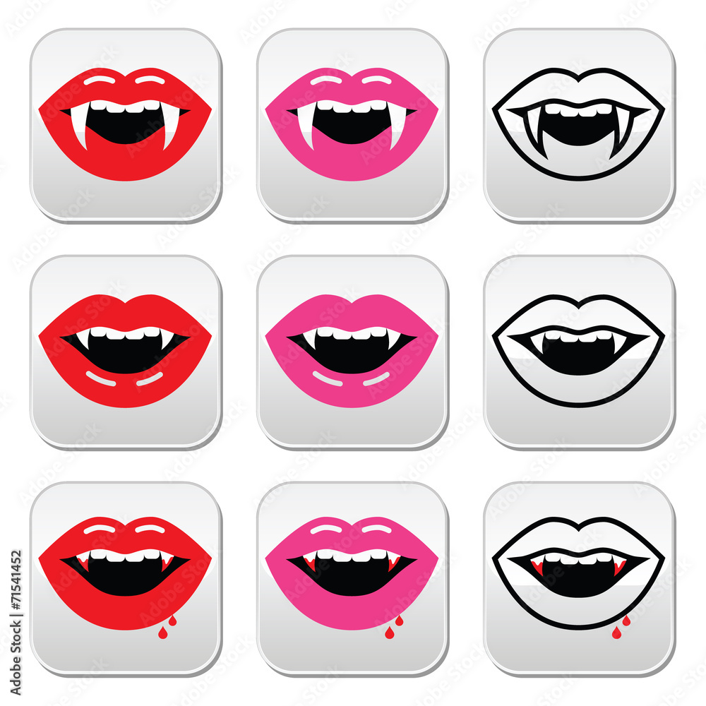 Vampire mouth, vampire teeth vector buttons set Vampire mouth, vampire teeth vector buttons set