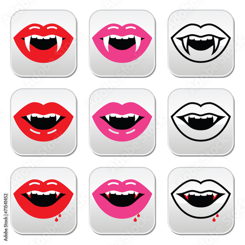 Vampire mouth, vampire teeth vector buttons set