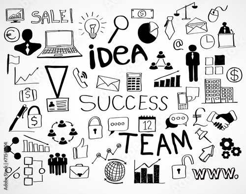 Set of  business  infographic vector doodle sketch icons