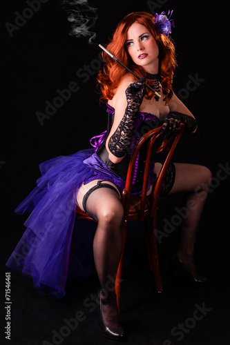 Smoking hot redhead Burlesque flapper showgirl dancer.