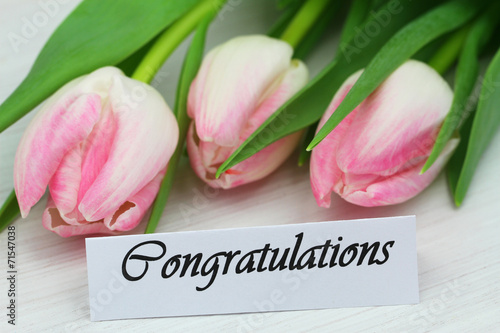 Congratulations card with pink tulips