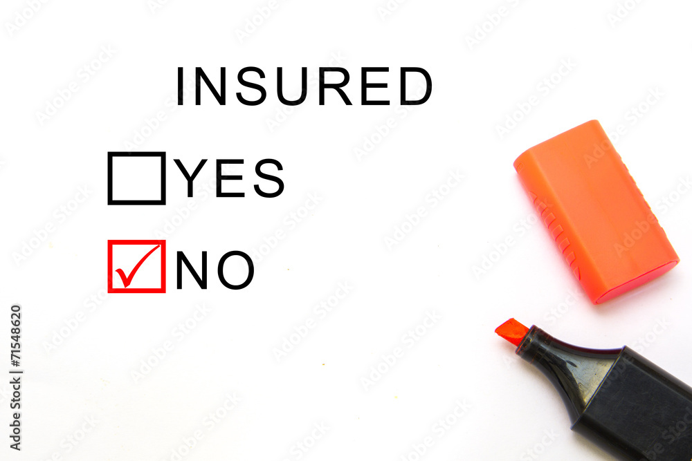 Check mark with red marker on No Insured Check mark with red marker on No Insured