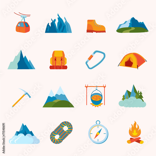 Mountain icons flat