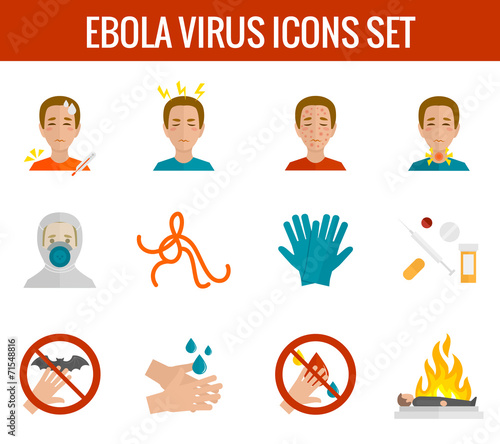 Ebola virus icons flat