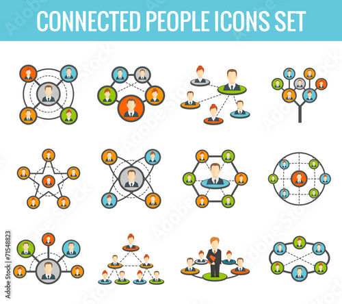 Connected people flat icons set