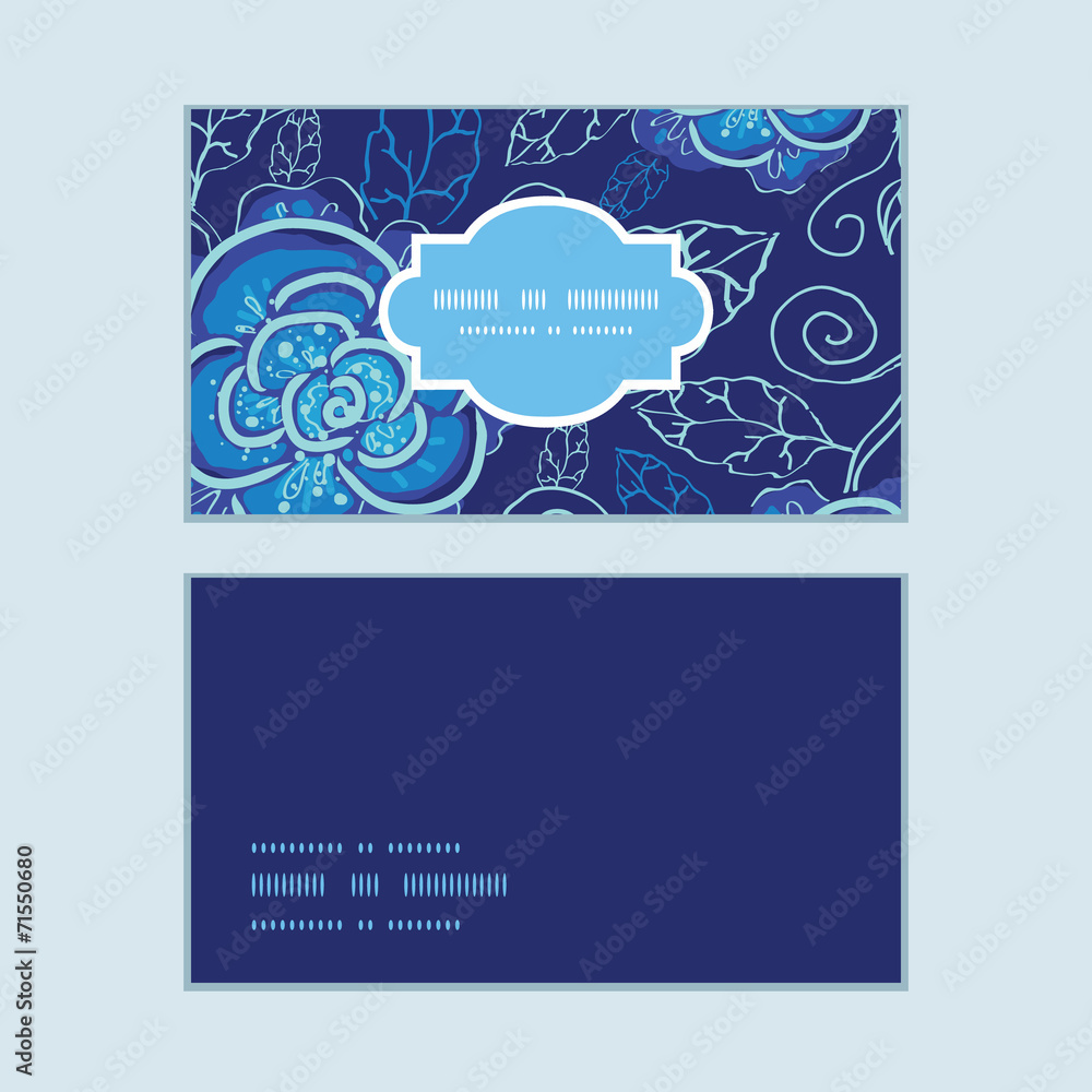 Vector blue night flowers horizontal frame pattern business